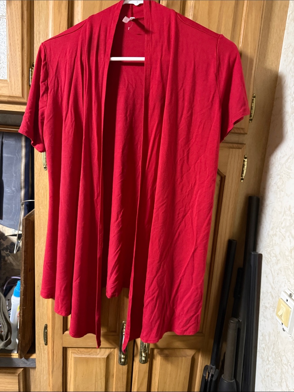 Open-Front Draped Tunic Cardigan in Red